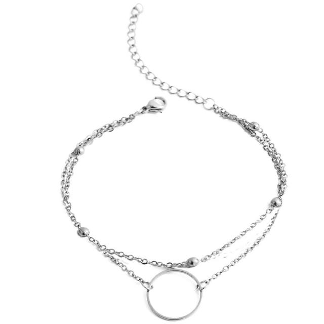 Two layer geometric circle dainty stainless steel bracelet