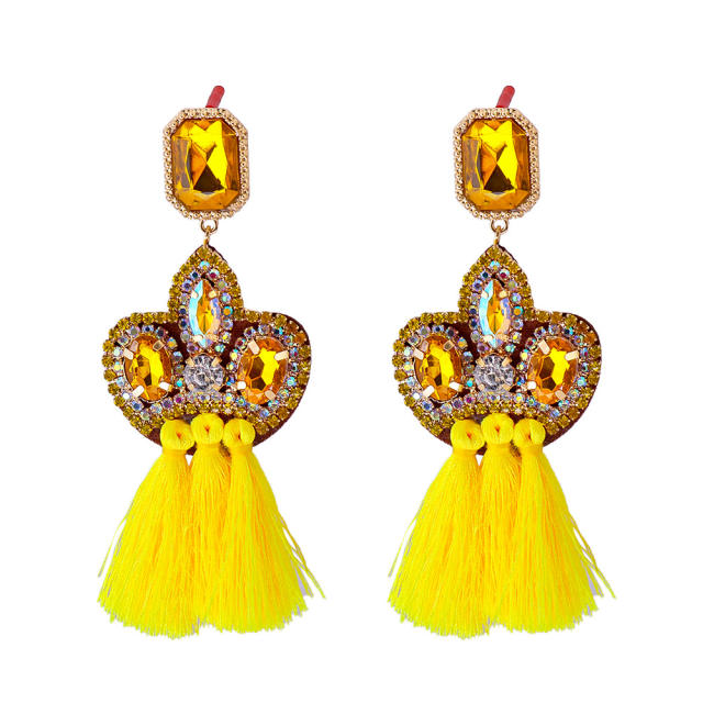 Boho colored tassel statement earrings