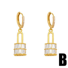 Diamond monkey padlock dangle earrings
