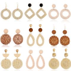 Boho handmade straw dangle earrings