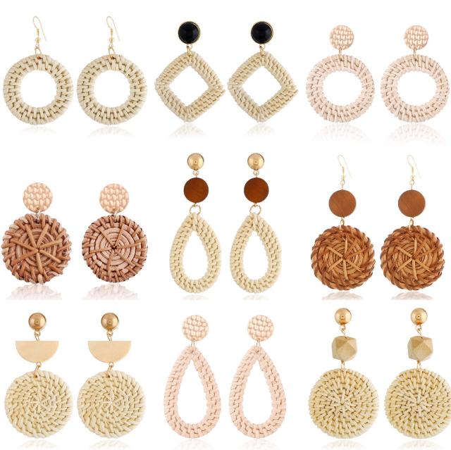 Boho handmade straw dangle earrings