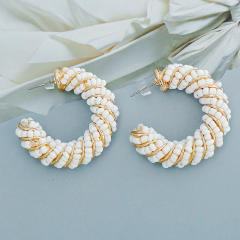 Boho seed beads twisted open hoop earrings