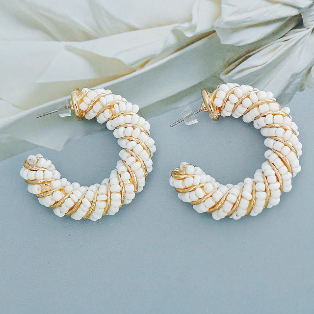 Boho seed beads twisted open hoop earrings