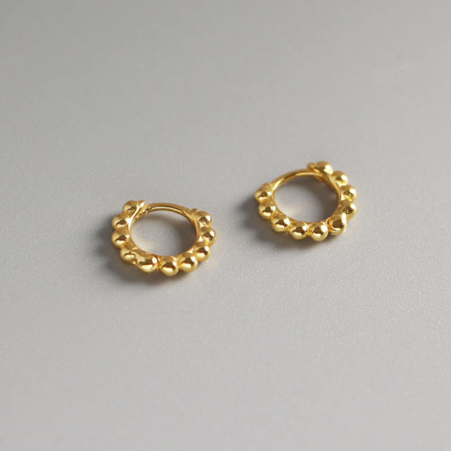 S925 silver beaded huggie earrings