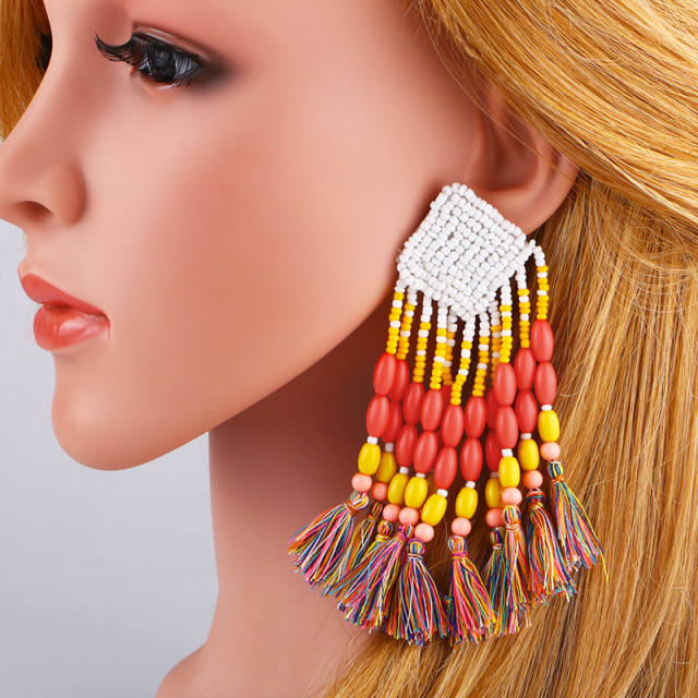 Fashion bohemian seed bead tassel earrings