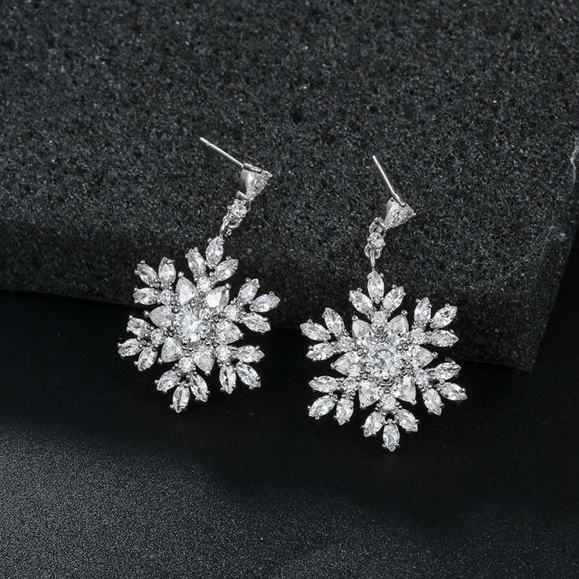 Diamond snowflake wedding earrings