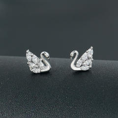 S925 needle diamond swan ear studs