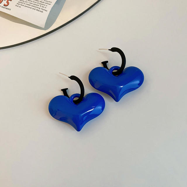 S925 needle colored heart earrings