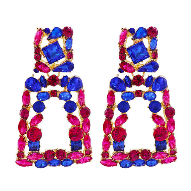 Geometric color glass crystal rhinestone dangle earrings