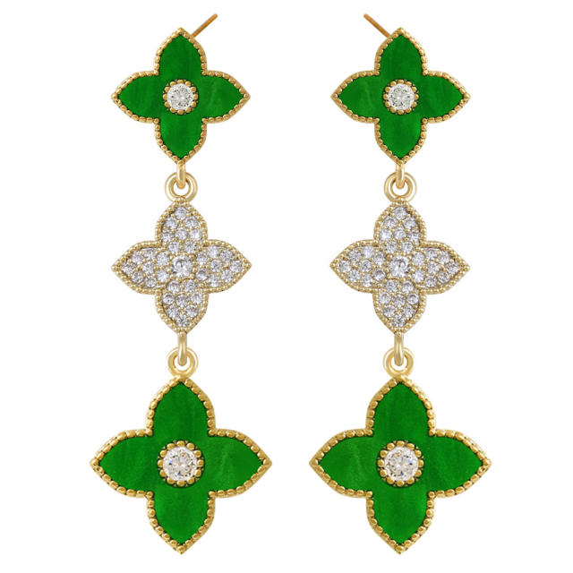 Classic color clover rhinestone dangle earrings