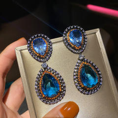 Luxury blue color cubic zircon drop earrings for women