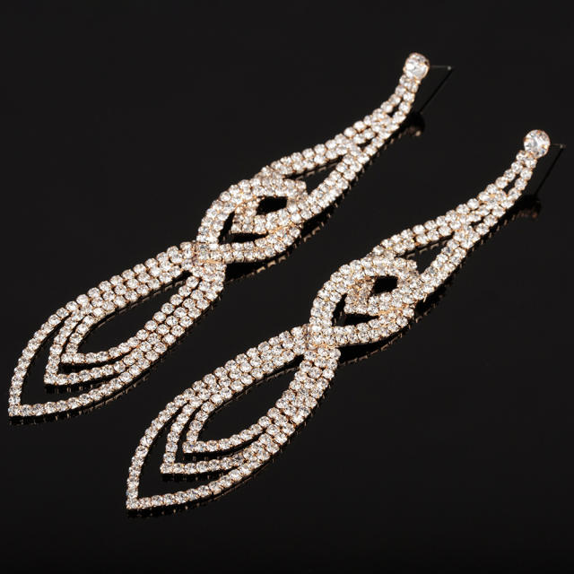 Luxury pave setting rhinestone long earrings