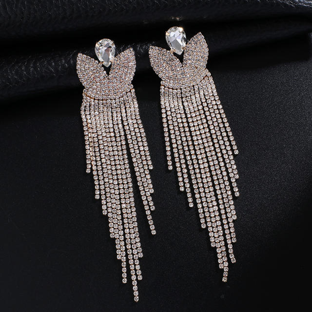 Creative pave setting rhinestone long earrings