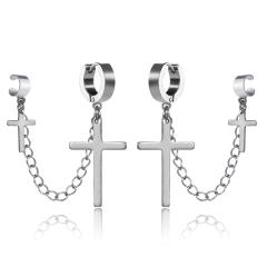 Black titanium steel cross earrings