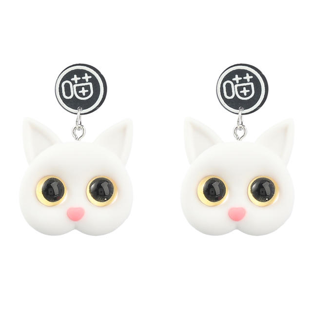 White black color cute cat ins earrings