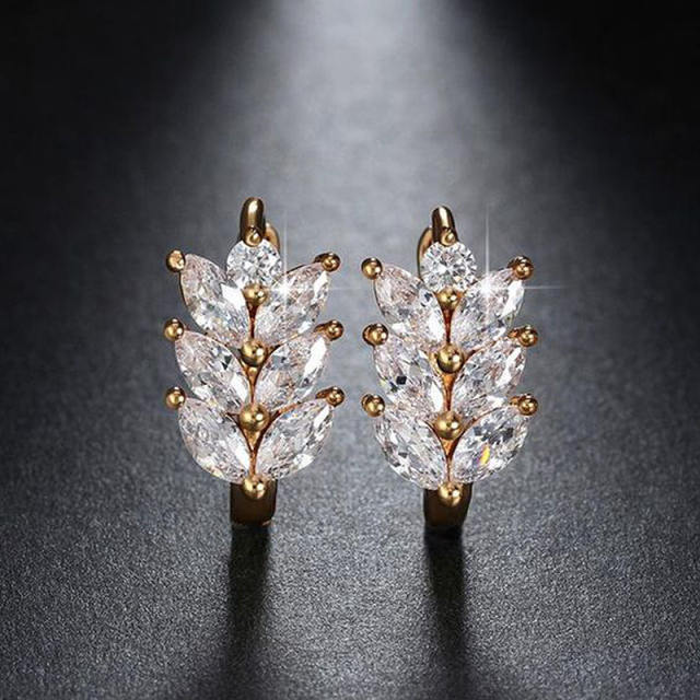 Classic cubic zircon leaf hoop earrings