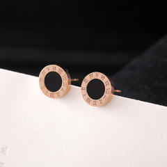 classic black color round shape stainless steel ear studs