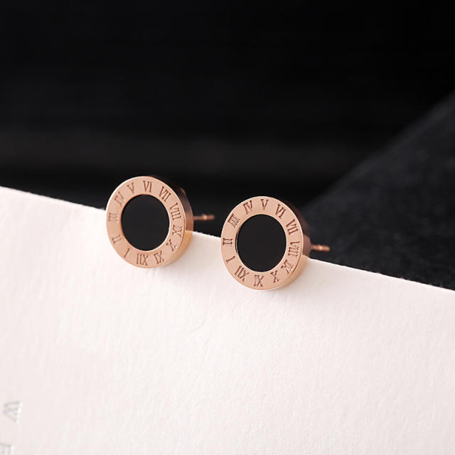 classic black color round shape stainless steel ear studs