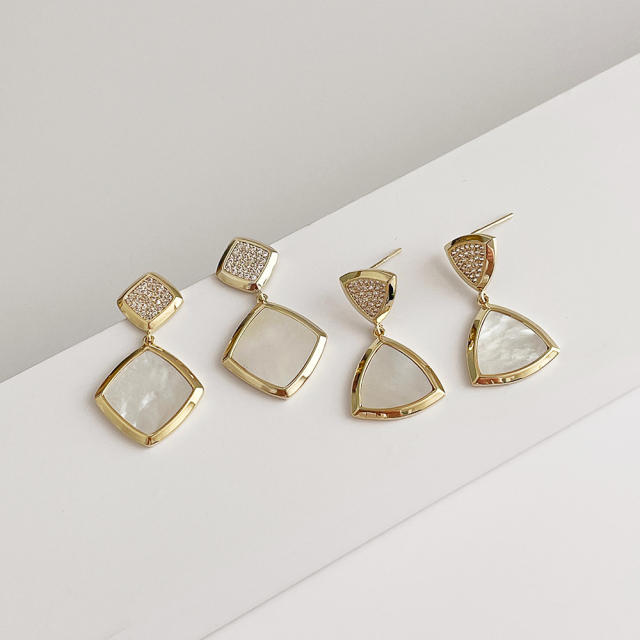 Fashion inlaid zircon natural shell earrings