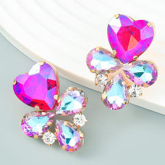 Delicate color glass crystal heart ear studs