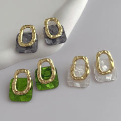 925 needle color resin square shape ear studs