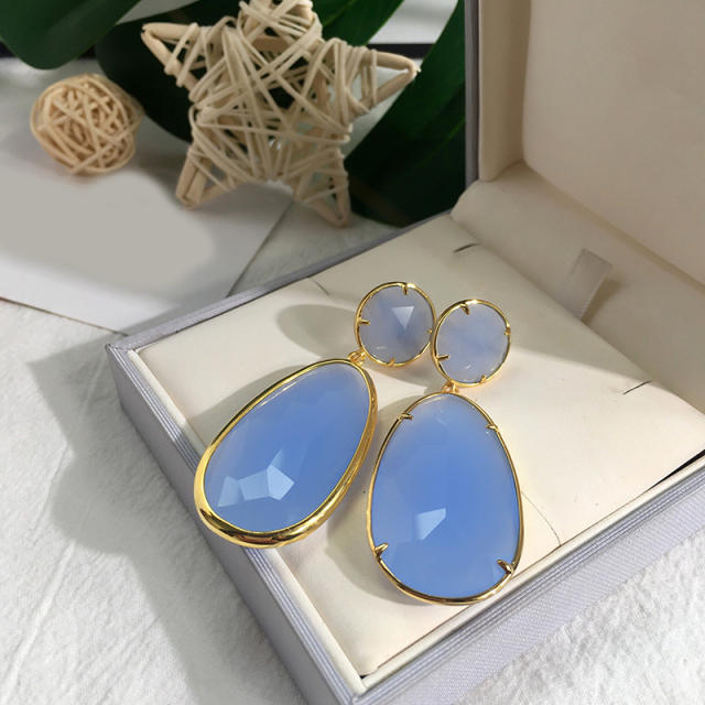 INS geometric drop gem stone personality earrings