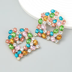 Colored rhinestone square shape ear studs