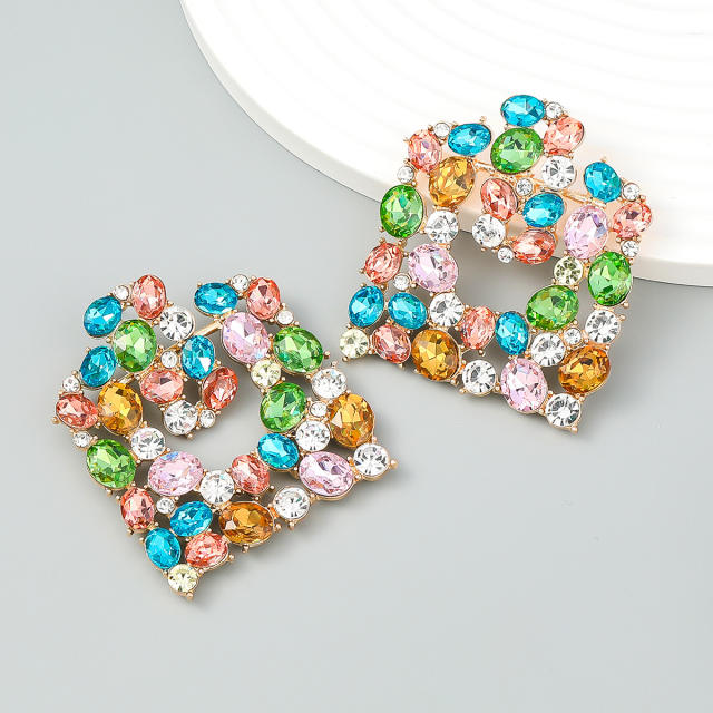 Colored rhinestone square shape ear studs