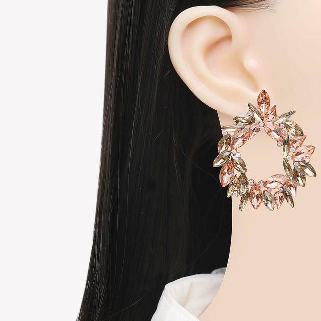 Pink color glass crystal statement ear studs