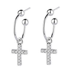 S925 diamond cross dangle earrings