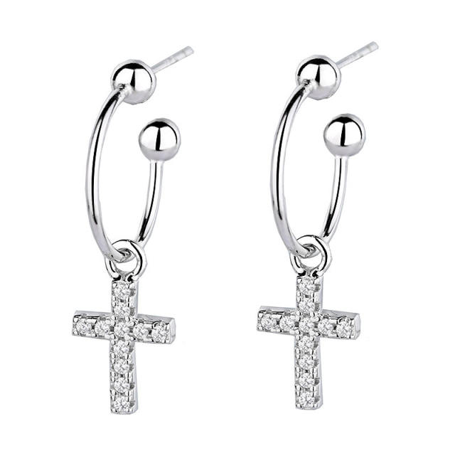 S925 diamond cross dangle earrings