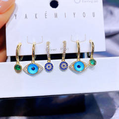 Real gold plated turky blue eye huggie earrings set