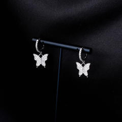 Hip hop zircon butterfly earrings