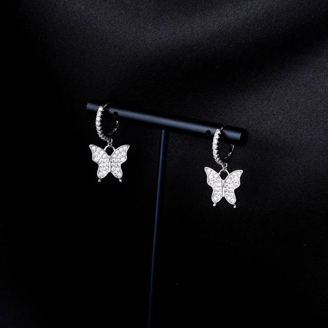Hip hop zircon butterfly earrings