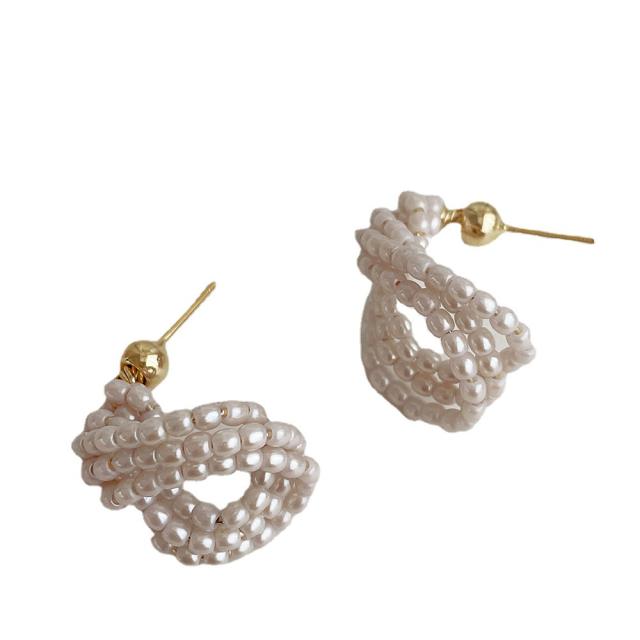 Korean fashion pearl beaded twisted earrings