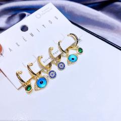 Real gold plated turky blue eye huggie earrings set