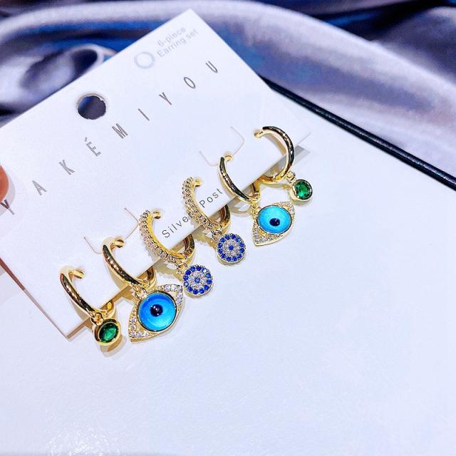 Real gold plated turky blue eye huggie earrings set