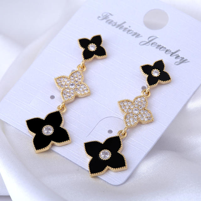 Classic color clover rhinestone dangle earrings