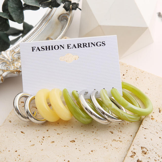 Green color hoop earrings set