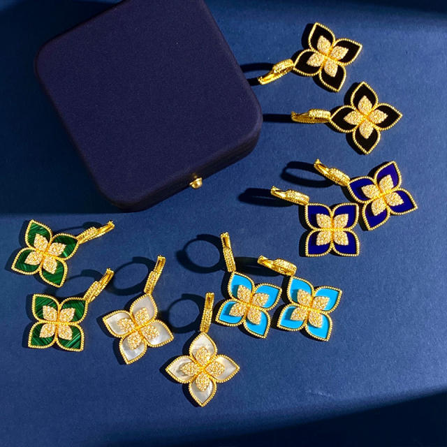 Classic rhinestone clover colorful dangle earrings
