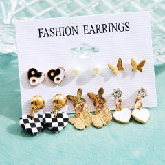 6 pair butterly heart design earrings set