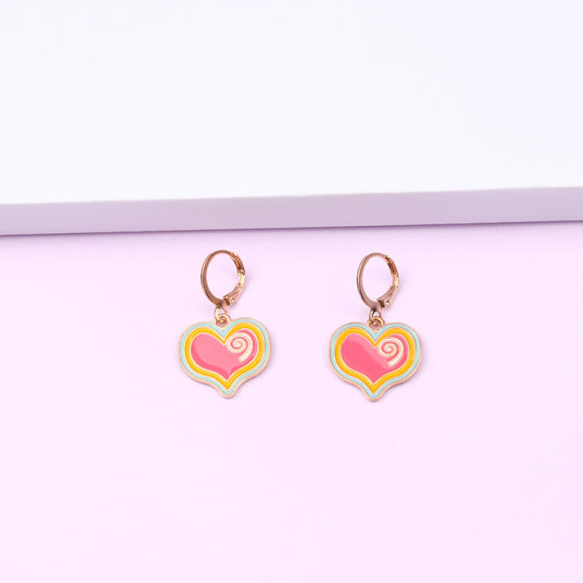Enamel rainbow heart dangle earrings