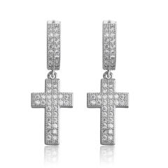 Hip hop zircon cross pendant earrings