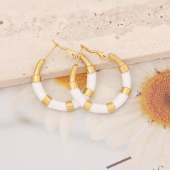 Color enamel stainless steel bamboo hoop earrings