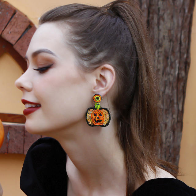 Handmade beaded pumkin earrings
