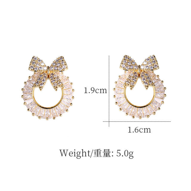 AAA cubic zircon bow ring ear studs