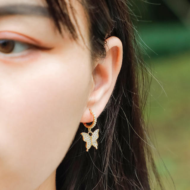 Hip hop zircon butterfly earrings