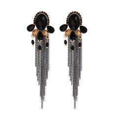 Black color chain tassel glass crystal earrings