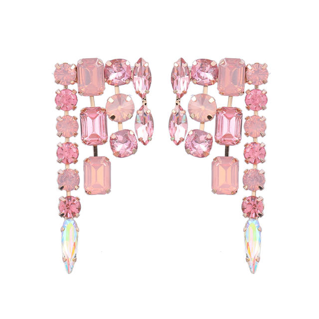 Geometric design statement rhinestone earrings