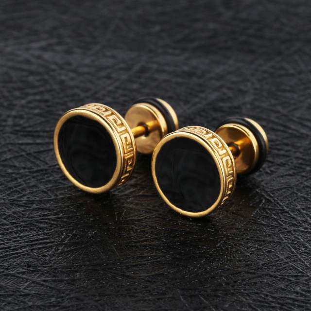 Enamel round vintage black earrings